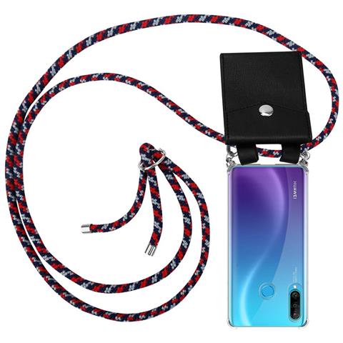 Catena Di Telefoni Cellulari Compatibile Con Huawei P30 Lite In Rosso Blu Bianco - Coperchio Protettivo In Silicone Con Anelli D'argento, Cinturino In Corda E Custodia Staccabile - Foto 1