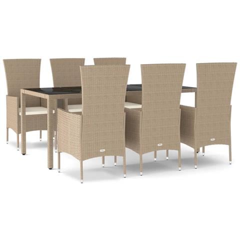 Set Da Pranzo Da Giardino 7 Pz Con Cuscini Beige In Polyrattan - Foto 1