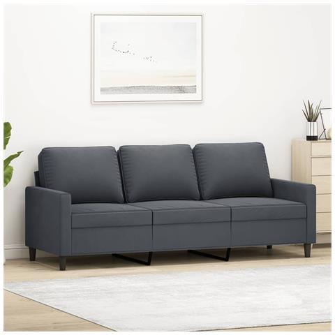 Divano A 3 Posti Grigio Scuro 180 Cm In Velluto - Foto 1