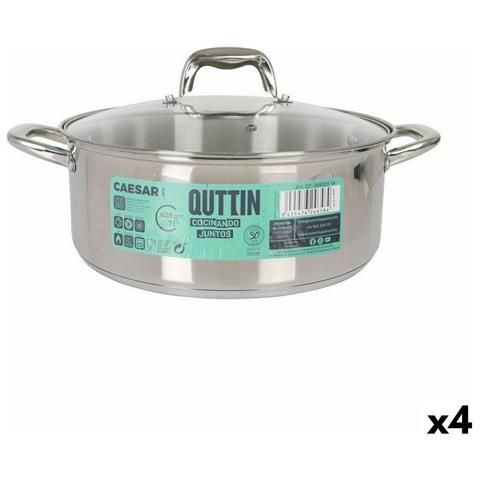 Casseruola Con Coperchio In Vetro Quttin Caesar Acciaio Ø 28 X 11 Cm (4 Unità) - Foto 1