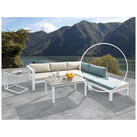 Divano Angolare Da Giardino In Alluminio Bianco Con Cuscini Verdi E Beige Messina - Foto 1