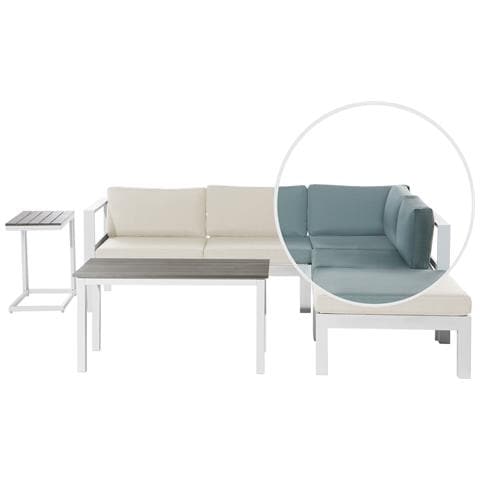 Divano Angolare Da Giardino In Alluminio Bianco Con Cuscini Verdi E Beige Messina - Foto 7