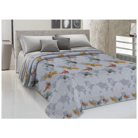 Copriletto Piquet Primavera Estate 100% Cotone Disegno Aerei 1 Piazza E Mezza Grigio - Foto 1