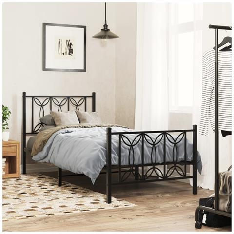 Giroletto Con Testiera E Pediera Metallo Nero 90x200 Cm - Foto 2