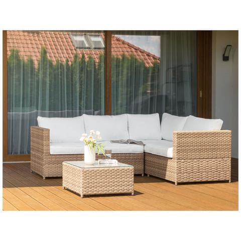 Beliani Salotti Grandi Sinistra Rattan Sintetico Bianco Sporco