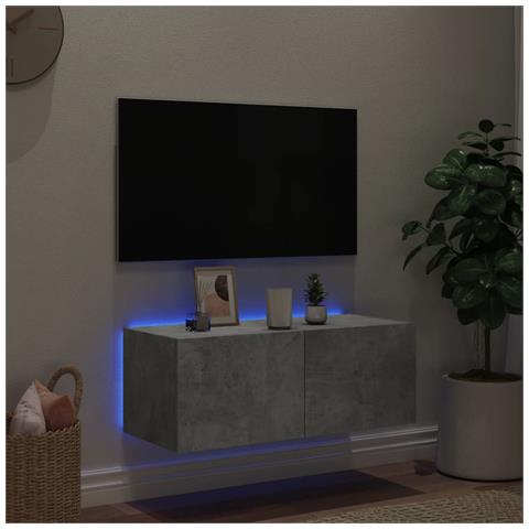 Mobile TV a Parete con Luci LED Grigio Cemento 80x35x31 cm - Foto 10