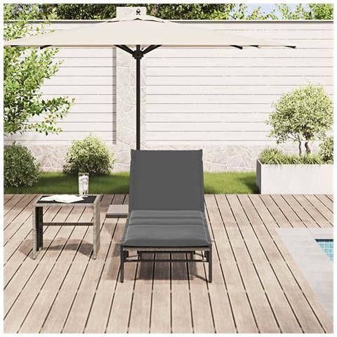 Lettino Prendisole con Cuscino Grigio Chiaro in Polyrattan - Foto 9