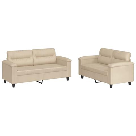 Set Divani 2 Pz Con Cuscini Crema In Tessuto Microfibra - Foto 2