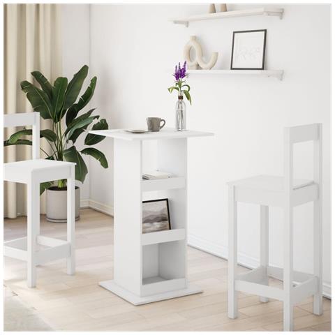 Tavolo Bar Con Portaoggetti Bianco 60x60x102 Cm In Truciolato - Foto 3