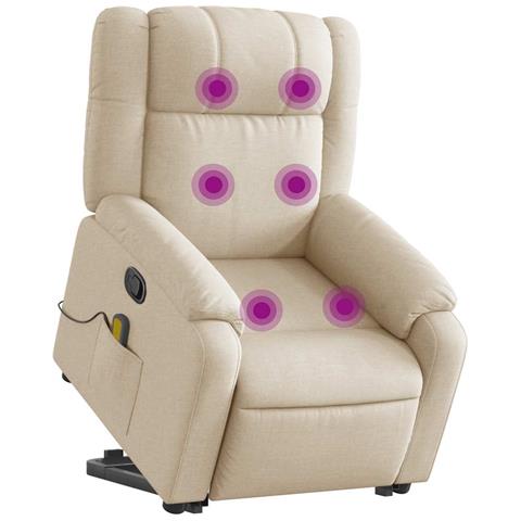 Poltrona Alzapersona Massaggiante Reclinabile Crema In Tessuto - Foto 3
