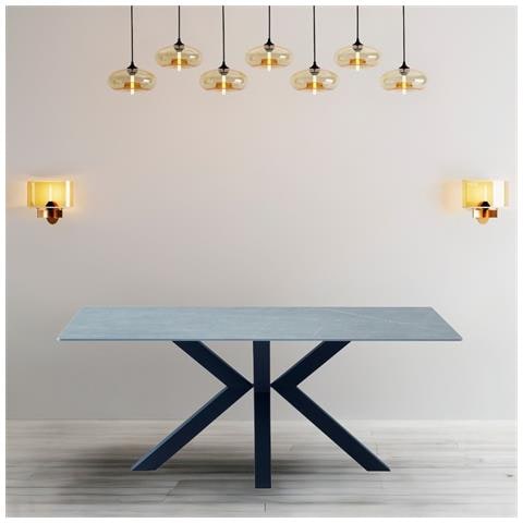 Tavolo Germany 180x90 Piano Ceramica Effetto Marmo Grigio Opaco E Gambe Nere - Foto 1