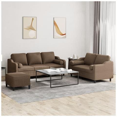 Set di Divani 3 pz con Cuscini Marrone in Tessuto - Foto 2