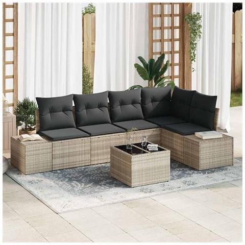 Set di divani da giardino da 6 pezzi con cuscini grigi in polyrattan - Foto 2