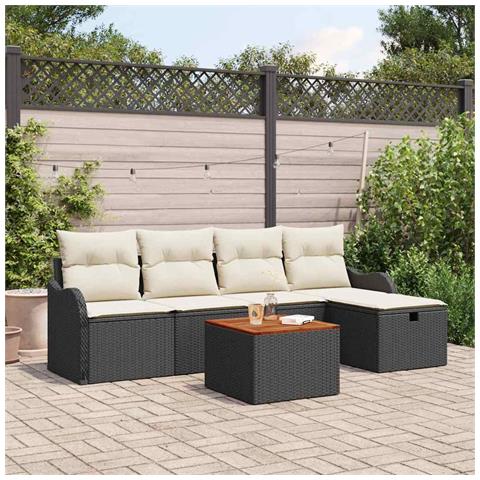 Set di Sofà da Giardino  6 Pezzi con Cuscini Nero Polyrattan, Sofà da Giardino  2 Posti con Cuscini Nero Polyrattan - Foto 2