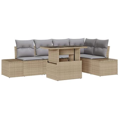 Set Divano da Giardino 6 Pezzi con Cuscini Beige Rattan - Foto 1