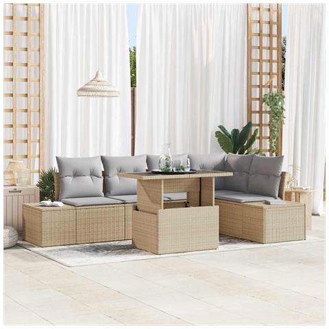 Set Divano da Giardino 6 Pezzi con Cuscini Beige Rattan - Foto 2