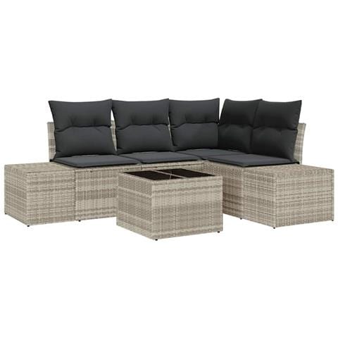 Set Divano da Giardino in 5 Pezzi con Cuscini Grigio Polyrattan - Foto 1