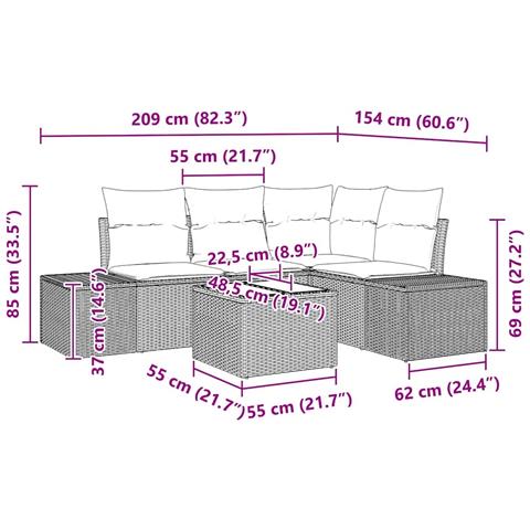 Set Divano da Giardino in 5 Pezzi con Cuscini Grigio Polyrattan - Foto 9
