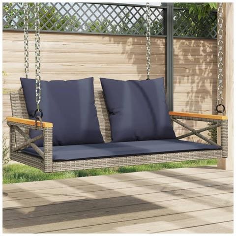 Panchina Dondolo con Cuscini Grigia 109x62x40 cm in Polyrattan - Foto 2