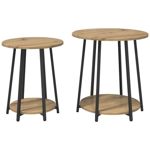Set di 2 Tavolini  in Rovere Artigianale con Legno Ingegnerizzato e Metallo - Foto 1