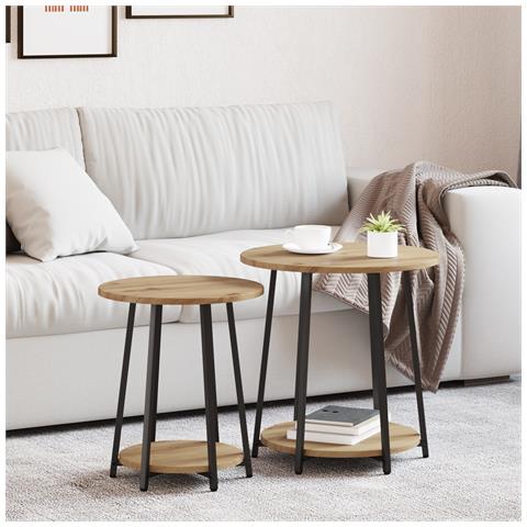 Set di 2 Tavolini  in Rovere Artigianale con Legno Ingegnerizzato e Metallo - Foto 2