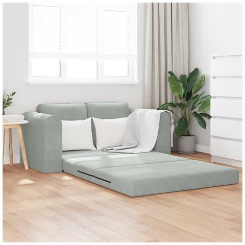 Divano Letto vitaXL 2-in-1 Grigio Chiaro 148x71x83 cm Velour - Foto 2