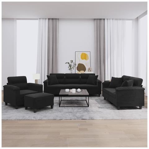 Set Divani 4 pz con Cuscini Nero in Tessuto Microfibra - Foto 2