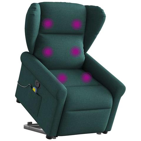 Poltrona Alzapersona Massaggiante Verde Scuro in Tessuto - Foto 1