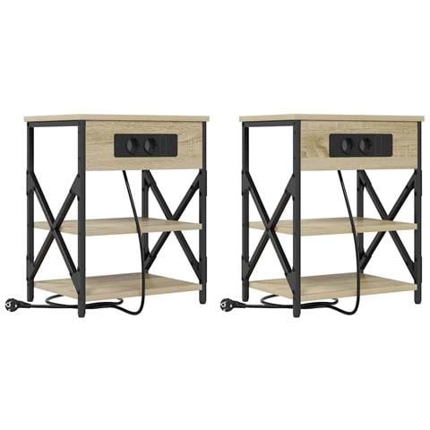 Comò con stazione di ricarica 2 pcs rovere sonoma - Foto 1