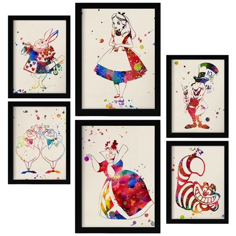 Set Di 6 Stampe Illustrazioni Ad Acquerello Di Alice Nel Paese Delle Meraviglie Tratte Da Fiabe, Film E Libri Classici Per Bambini A3 & A4 Senza Cornice - Foto 1