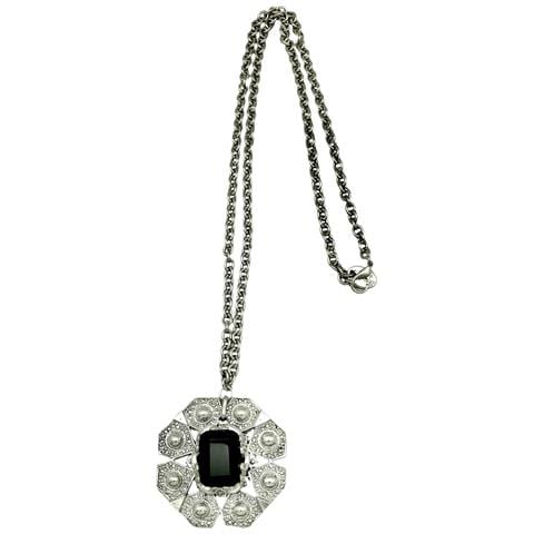 Collana Lunga Bisanzio Argento Invecchiato 10µ E Cristallo Nero - Foto 1