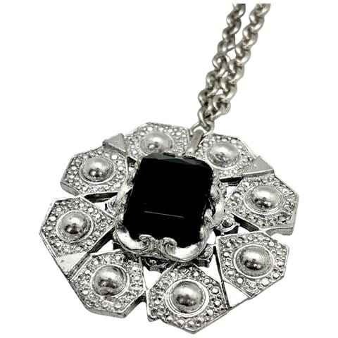 Collana Lunga Bisanzio Argento Invecchiato 10µ E Cristallo Nero - Foto 2