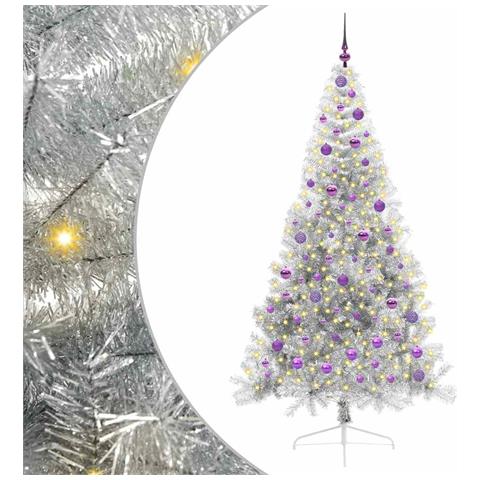 Albero di Natale artificiale con luci integrate Argento 210 cm - Foto 1