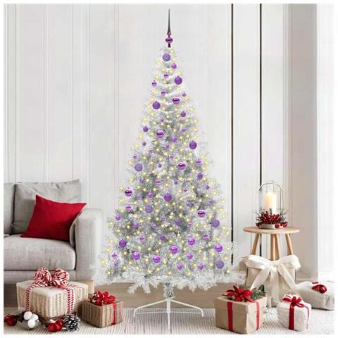 Albero di Natale artificiale con luci integrate Argento 210 cm - Foto 2