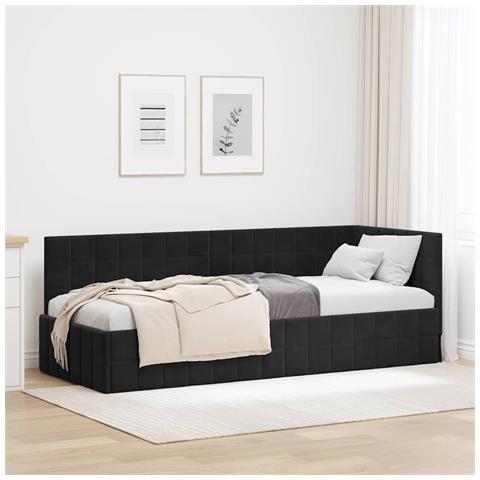 Cornice del letto ad angolo Nero 80 cm x 200 cm Tessuto - Foto 2