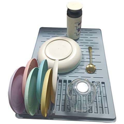 Scolapiatti In Silicone Pieghevole: Tappetino Asciugapiatti E Scolapiatti Salvaspazio Grey - Foto 2