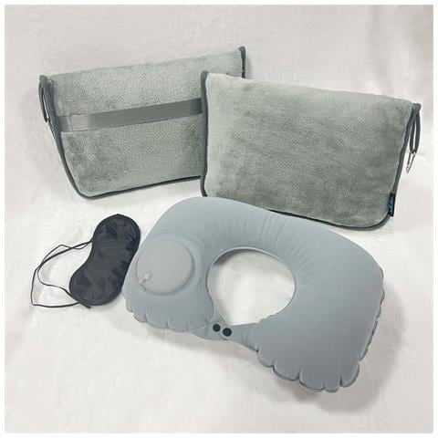 Set Da Viaggio Pieghevole Con Coperta, Cuscino Gonfiabile E Mascherina - Comfort Ottimale Ovunque Grey - Foto 2