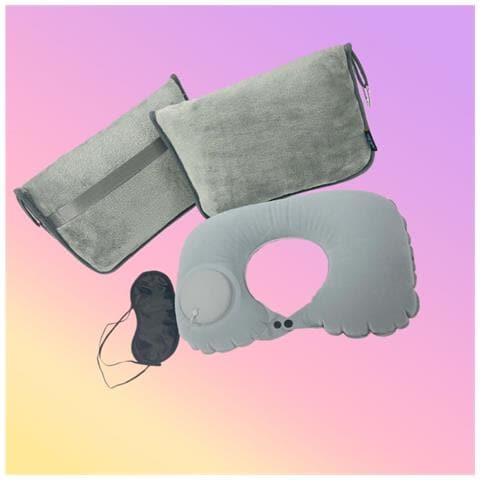 Set Da Viaggio Pieghevole Con Coperta, Cuscino Gonfiabile E Mascherina - Comfort Ottimale Ovunque Grey - Foto 4