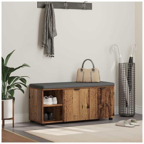 Panca per ingresso con cuscino Legno vecchio 100 x 38 x 46 cm - Foto 2