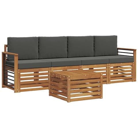 Set divani Naturale e Antracite Legno di Acacia Massello - Foto 1