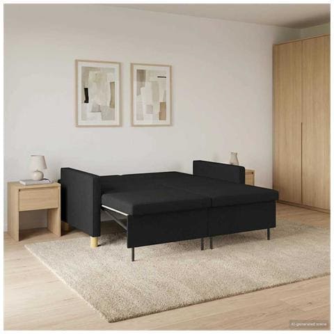 Divano Letto Estraibile Nero Tessuto - Foto 2