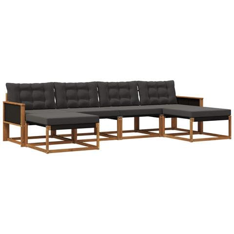 Set di divani da esterno con cuscino 6 pcs Naturale e Nero - Foto 1
