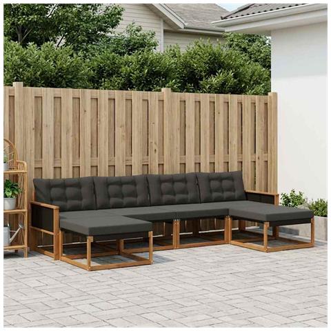 Set di divani da esterno con cuscino 6 pcs Naturale e Nero - Foto 2