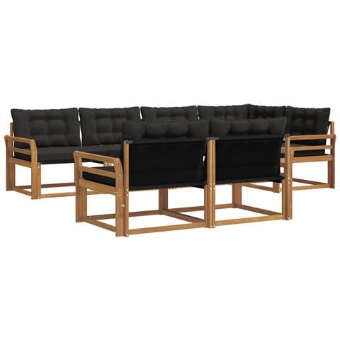 Set di divani da esterno con cuscino 7 pcs Naturale e Nero - Foto 1
