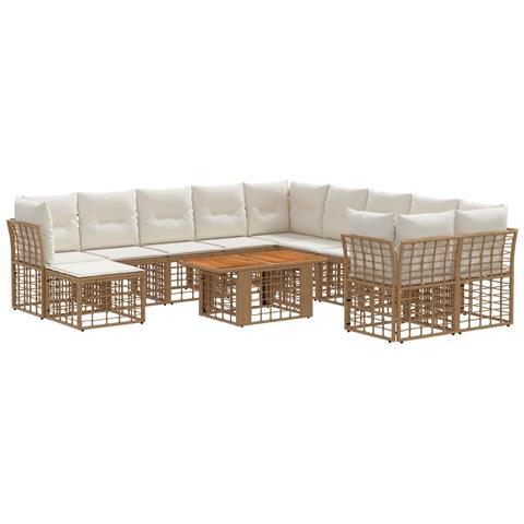 Set Divano da Giardino 12 pz Naturale e Bianco Crema polyrattan - Foto 1