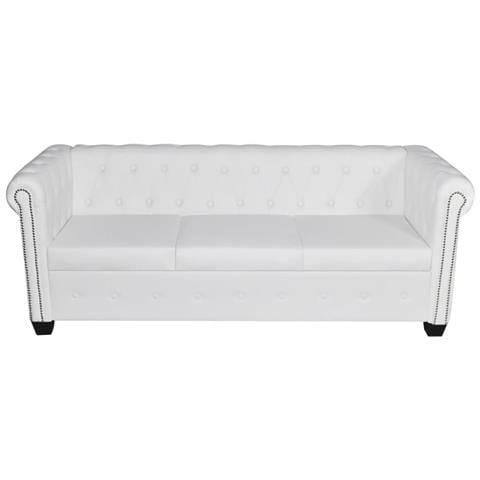 Set Divani Chesterfield a 2 e a 3 Posti in Pelle Artificiale Bianco - Foto 2