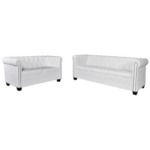 Set Divani Chesterfield a 2 e a 3 Posti in Pelle Artificiale Bianco - Foto 1