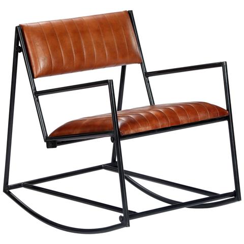 Sedia A Dondolo Marrone In Vera Pelle - Foto 1