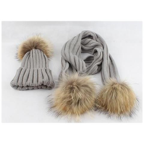SLOWMOOSE - Set Sciarpa Cappello Invernale Per Bambini, Berretto Lavorato A  Maglia Caldo Bambino, Berretto Con Pompon In Vera Pelliccia Per [ grigio] -  ePRICE
