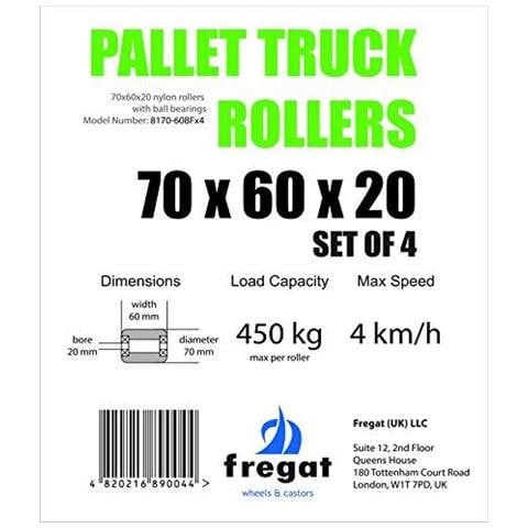 Un Insieme Di 4 X Transpallet Rulli (kit 4-pack Del Diametro 70mm Width 60mm) Rullo Di Nylon Di Carico Rotella Con Foro 20 Millimetri Cuscinetti A Sfera Dimensioni 70x60x20mm 450kg - Foto 3